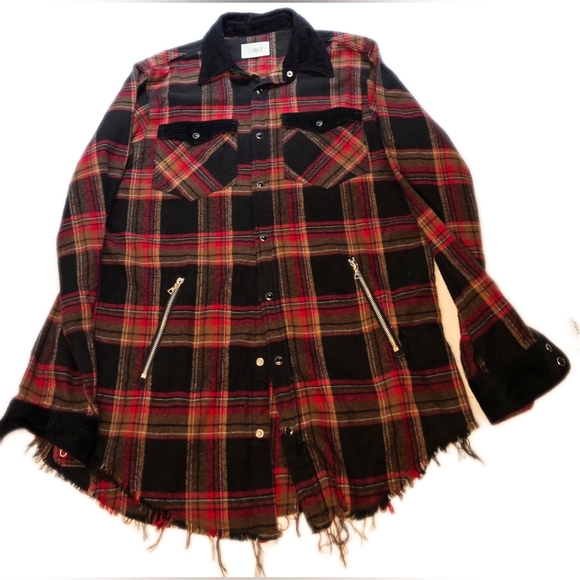 ORO Made In Los Angeles Red Plaid Shirt, Side Zip Pockets, Unisex Xl Wom, MED M - Picture 7 of 13
